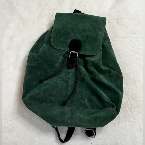 Green Faux Suede Drawstring Backpack - Picture 1 of 3